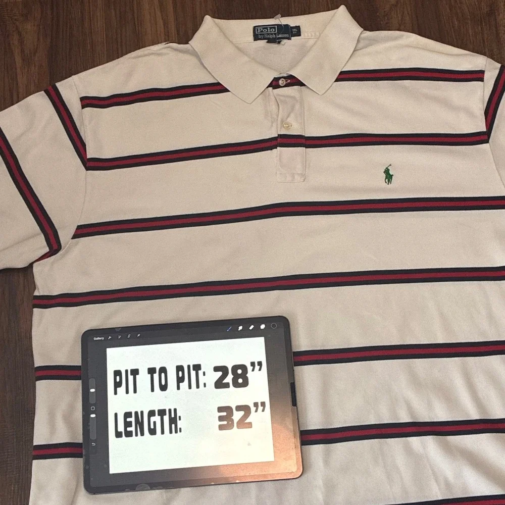 VTG Polo Ralph Lauren Polo Shirt Mens 3XL Big White Striped Cotton Short Sleeve